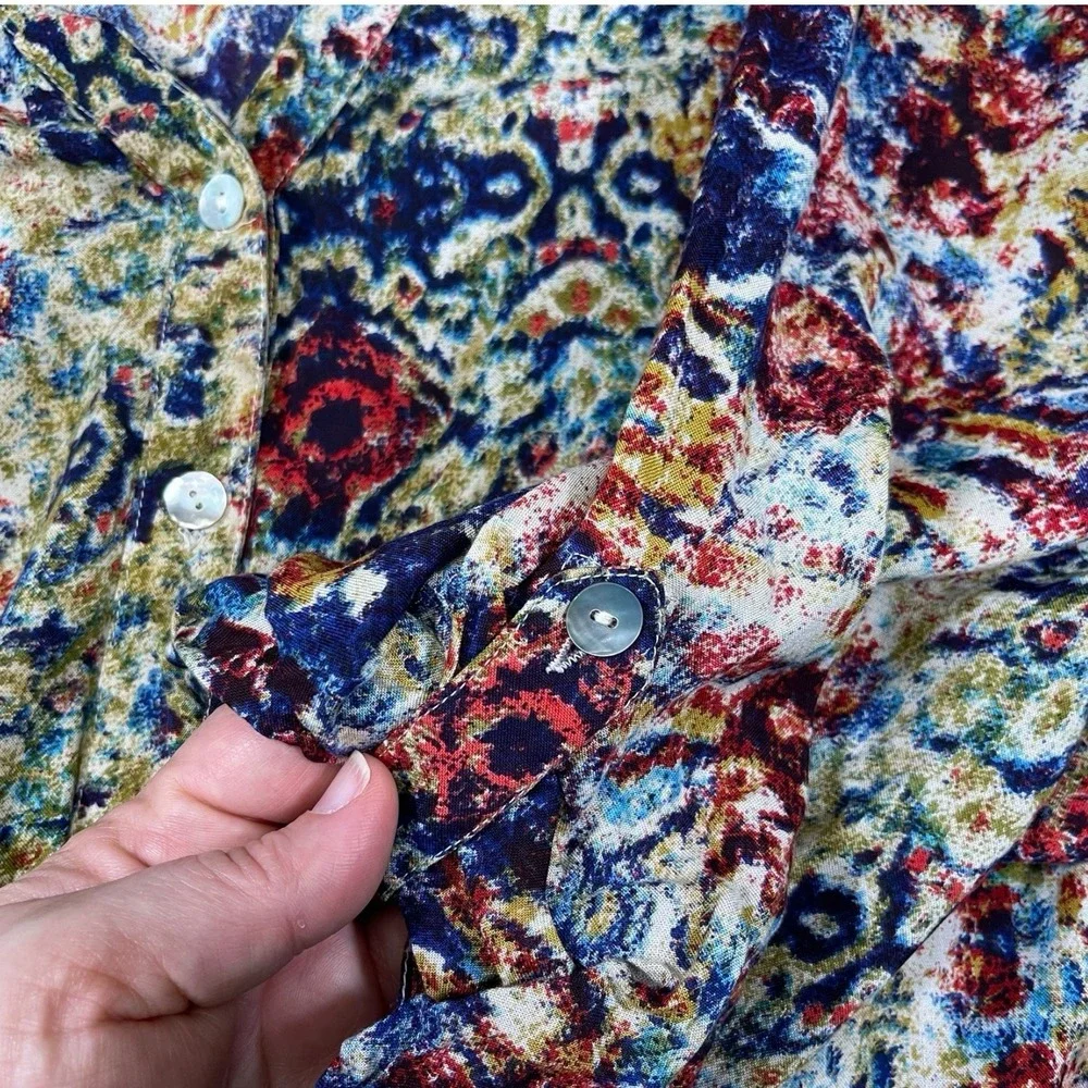 Serengeti 3X Blouse Roll‎ Tab Sleeve Retro Abstract Artsy Print Business Office - Picture 6 of 9